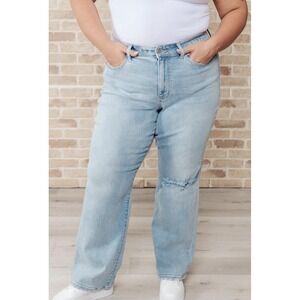 Judy Blue Womens Back-and-Forth High Waist‎ 90's Destroyed Straight Leg Jeans 16